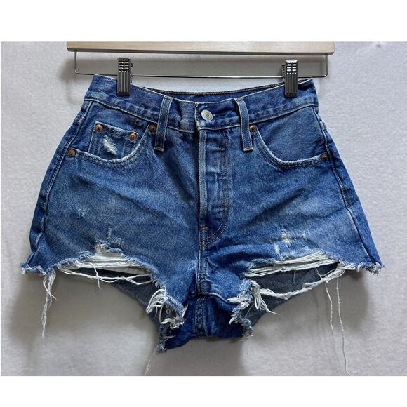 Levi's 501 Original Fit Jean Distress Shorts 23 Cut Off Rip Button Fly Festival - Picture 1 of 9